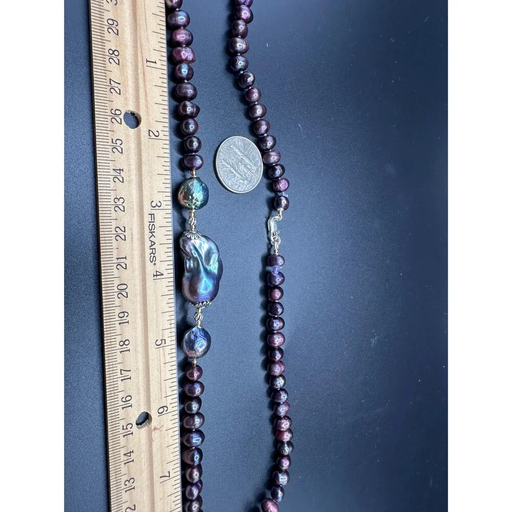 Baroque purple pearl necklace 925 sterling silver bi metal gold and silver jewel